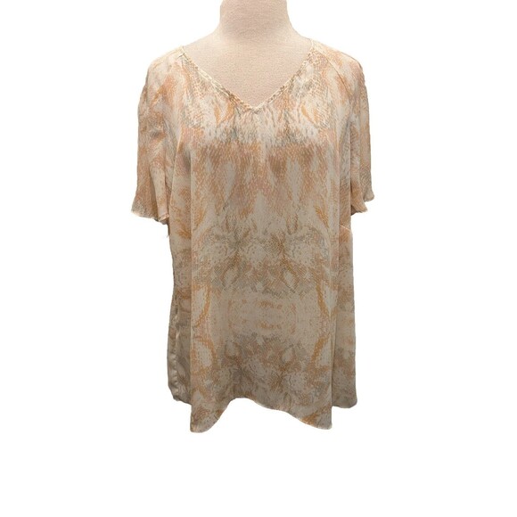 Rose & Olive Peach Print Short Flutter Sleeve Pullover Blouse 1X - Picture 1 of 5